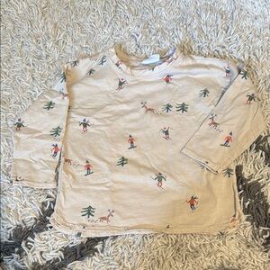 Kids Beige Ski Print Long Sleeve Shirt